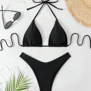 2pcs Black Plain Summer Woman Bikini (M,L)