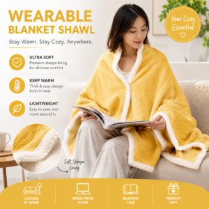 Sherpa Wearable Blanket Shawl (Yellow)