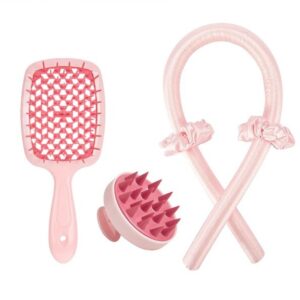 3pcs No Heat Hair Curler Sculpt Shampoo Brush Set