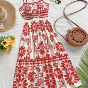 Woman Red Floral Dress (S)